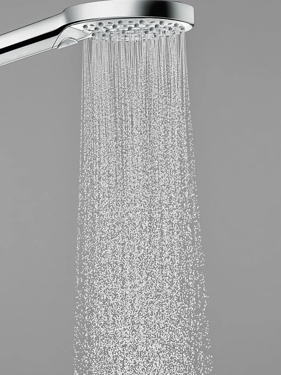 Hansgrohe Kit de douche sans robinetterie avec douchette 3 jets + flexible + barre réglable, chrome, Raindance Select