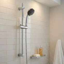 GoodHome Kit de douche sans robinetterie avec barre réglable chrome + douchette + flexible Blyth