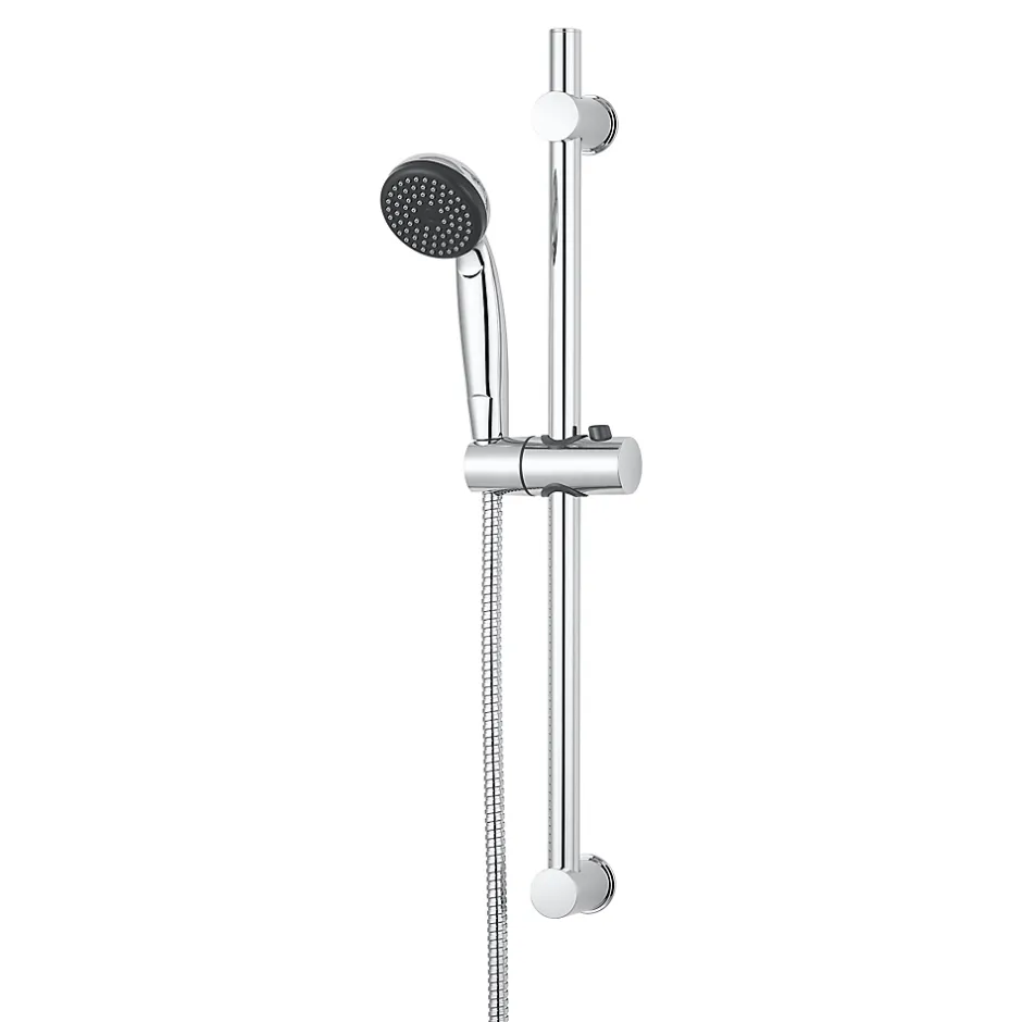 GoodHome Kit de douche sans robinetterie avec barre réglable chrome + douchette + flexible Blyth