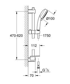 Grohe Kit de douche sans robinetterie avec douchette 4 jets + flexible + barre réglable, chrome, Vitalio 100