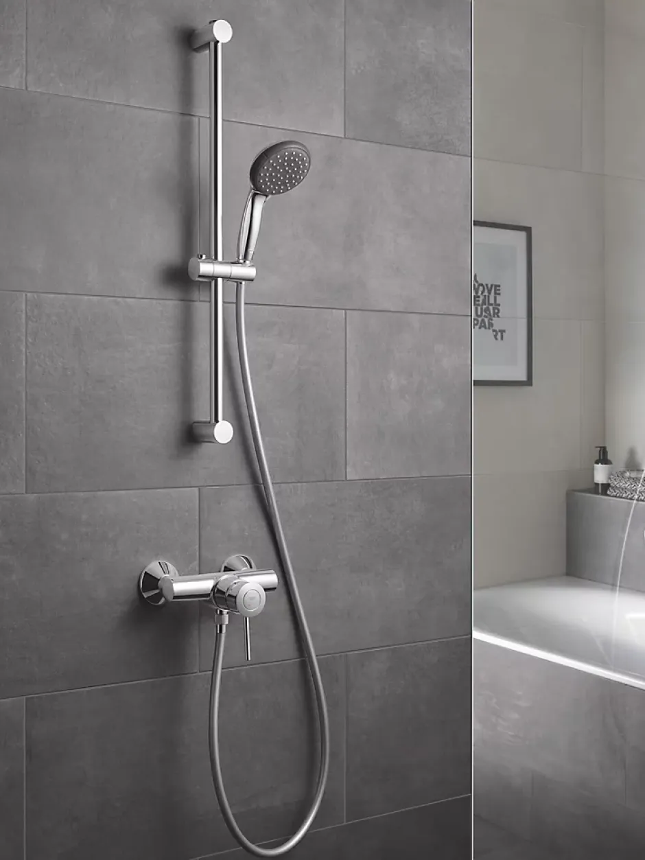 Grohe Kit de douche sans robinetterie avec douchette 2 jets + flexible + barre réglable, chrome, Vitalio Start 100* Colonne De Douche Sans Robinetterie
