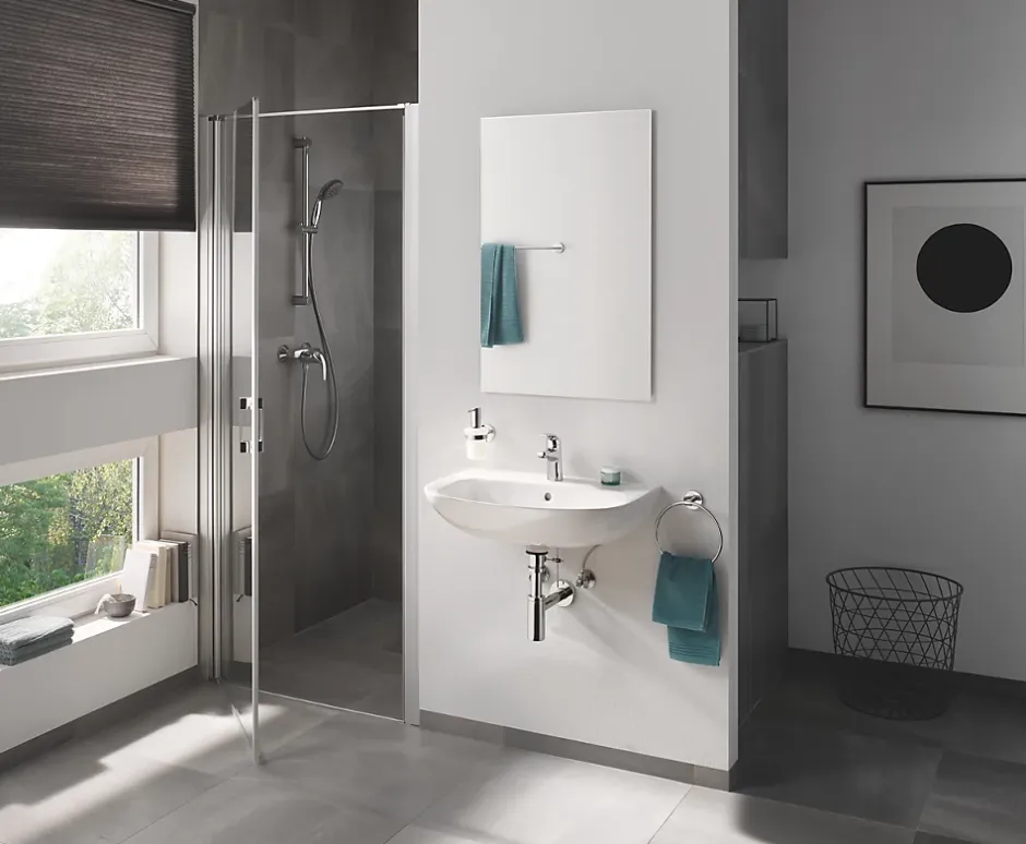 Grohe Kit de douche sans robinetterie avec douchette 2 jets + flexible + barre réglable, chrome, Vitalio Start 100* Colonne De Douche Sans Robinetterie