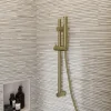 GoodHome Kit de douche sans robinetterie avec barre réglable + douchette + flexible, doré brossé, Owens* Colonne De Douche Sans Robinetterie