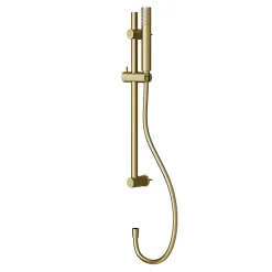 GoodHome Kit de douche sans robinetterie avec barre réglable + douchette + flexible, doré brossé, Owens* Colonne De Douche Sans Robinetterie