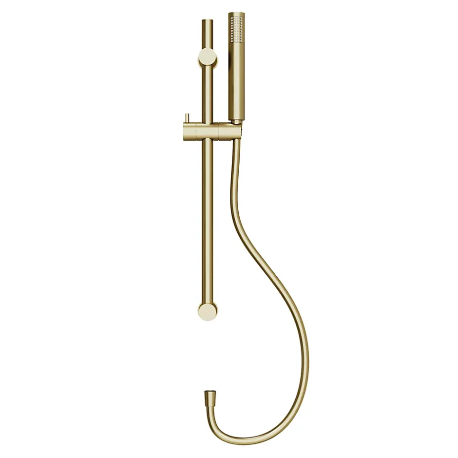 GoodHome Kit de douche sans robinetterie avec barre réglable + douchette + flexible, doré brossé, Owens* Colonne De Douche Sans Robinetterie