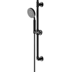 GoodHome Kit de douche sans robinetterie avec douchette 5 jets + flexible + barre réglable, noir, Selenga* Colonne De Douche Sans Robinetterie