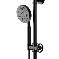 GoodHome Kit de douche sans robinetterie avec douchette 5 jets + flexible + barre réglable, noir, Selenga* Colonne De Douche Sans Robinetterie