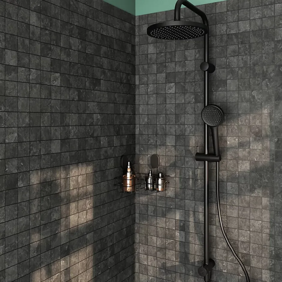 GoodHome Kit de douche sans robinetterie avec pomme de tête, douchette et barre noir Maza* Colonne De Douche Thermostatique