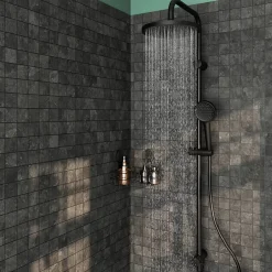 GoodHome Kit de douche sans robinetterie avec pomme de tête, douchette et barre noir Maza* Colonne De Douche Thermostatique
