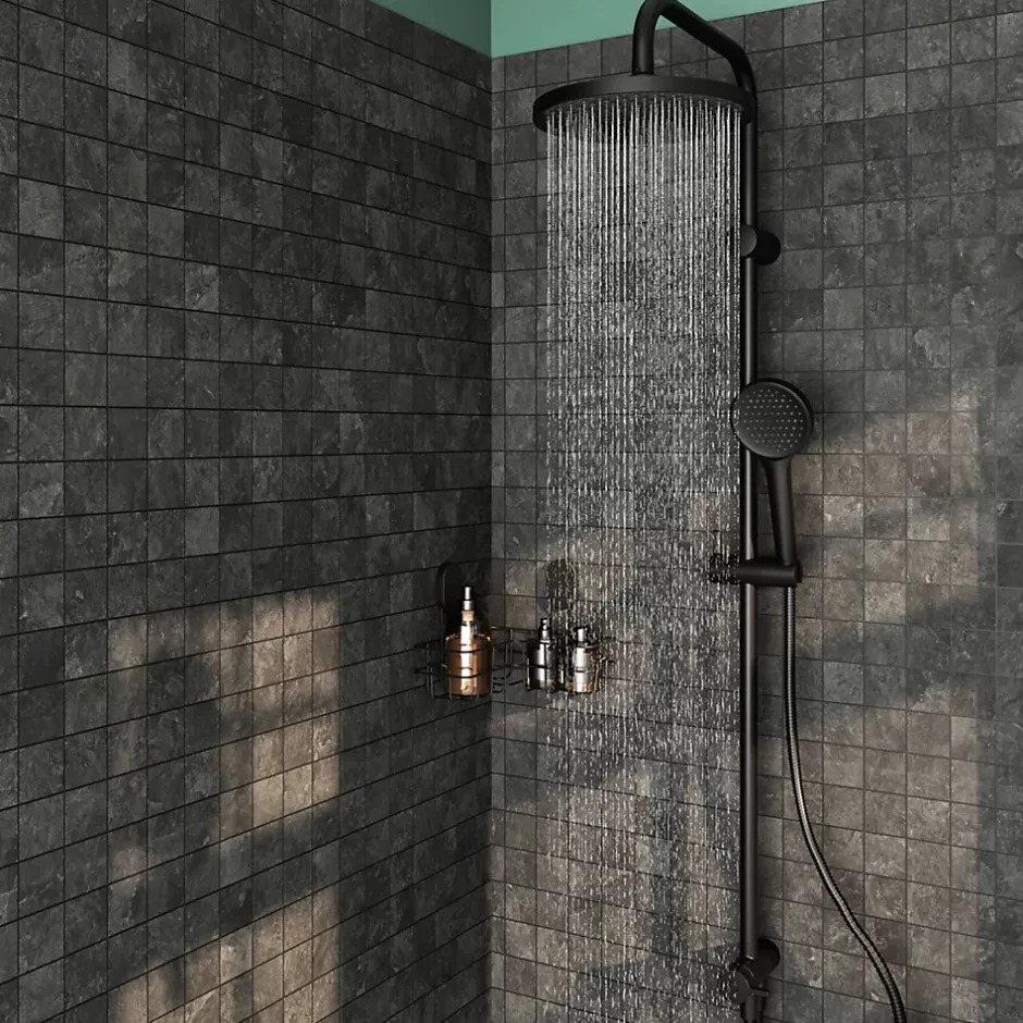 GoodHome Kit de douche sans robinetterie avec pomme de tête, douchette et barre noir Maza* Colonne De Douche Thermostatique