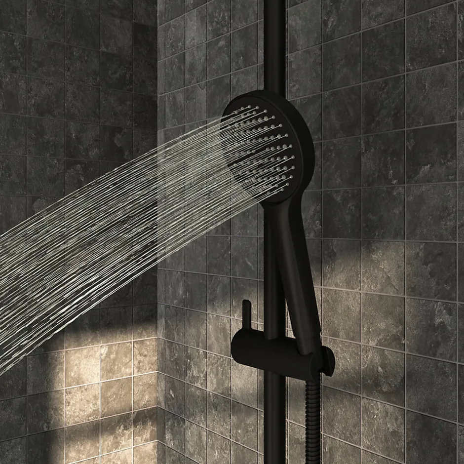 GoodHome Kit de douche sans robinetterie avec pomme de tête, douchette et barre noir Maza* Colonne De Douche Thermostatique