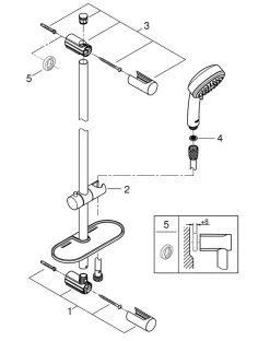 Grohe Kit de douche sans robinetterie avec douchette 3 jets + flexible + barre réglable Vitalio* Colonne De Douche Sans Robinetterie|Pommeau De Douche, Flexible Et Barre De Douche