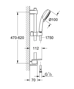 Grohe Kit de douche sans robinetterie avec douchette 3 jets + flexible + barre réglable Vitalio* Colonne De Douche Sans Robinetterie|Pommeau De Douche, Flexible Et Barre De Douche