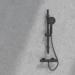 Essebagno Kit de douche sans robintetterie avec douchette 3 jets + flexible + barre de douche, noir, New Oneo* Colonne De Douche Sans Robinetterie