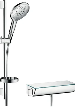 Hansgrohe Kit de douche thermostatique avec douchette 3 jets + flexible + barre réglable, chrome, Raindance Select S 150* Colonne De Douche Thermostatique