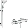 Hansgrohe Kit de douche thermostatique avec douchette 3 jets + flexible + barre réglable, chrome, Combi Croma S 150
