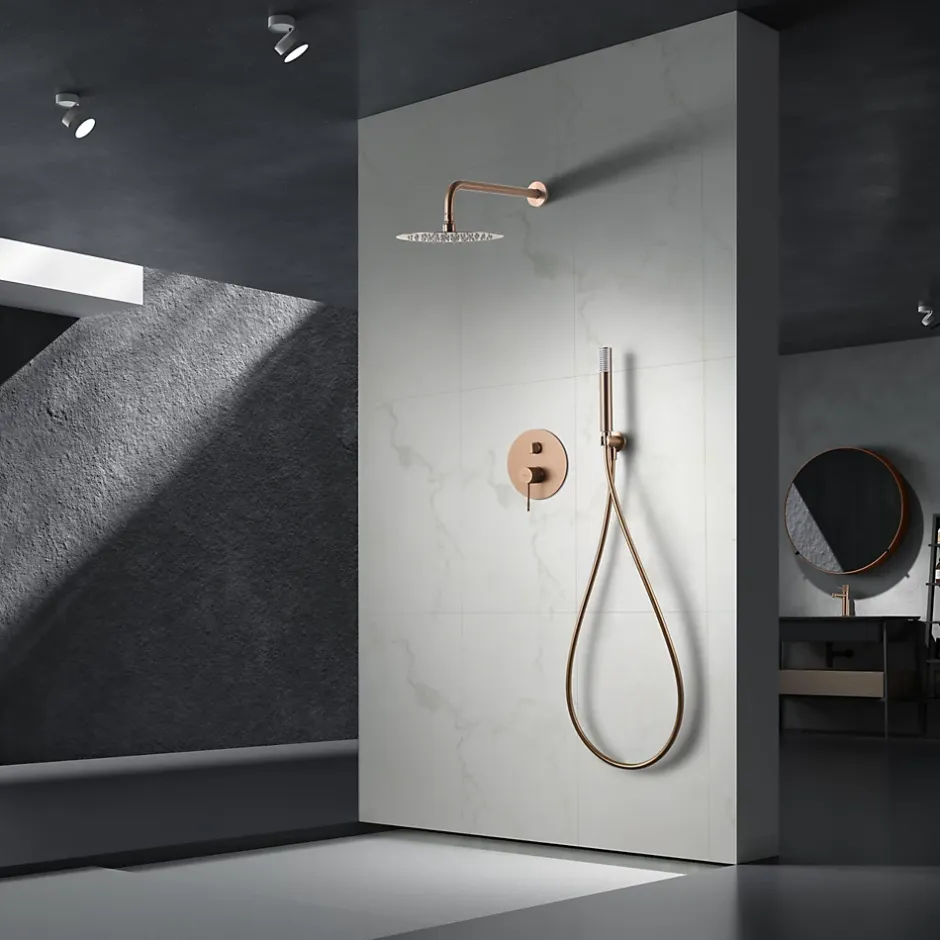 Imex Products Kit douche encastrable laitonacier PVD or rose mitigeur 2 voies tête 25 cm* Colonne De Douche Encastrable