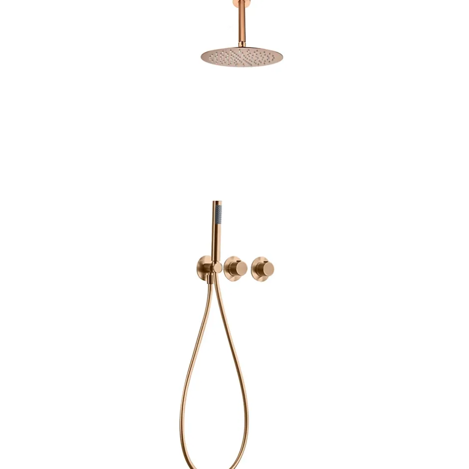Imex Products Kit douche encastre 2 voies acier et laiton finition or rose brosse avec thermostatique