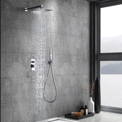 Imex Products Kit douche encastre 2 voies acier et laiton finition chromee avec pomme 25x25 cm* Colonne De Douche Mécanique