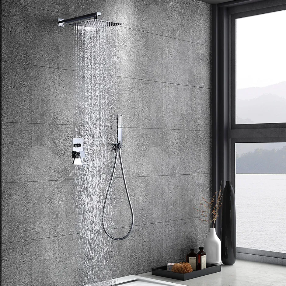 Imex Products Kit douche encastre 2 voies acier et laiton finition chromee avec pomme 25x25 cm* Colonne De Douche Mécanique