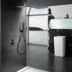 Imex Products Kit douche encastree noir mat acier et laiton mitigeur 2 voies pomme 25x25 cm* Colonne De Douche Mécanique