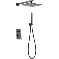 Imex Products Kit douche encastree noir mat acier et laiton mitigeur 2 voies pomme 25x25 cm* Colonne De Douche Mécanique
