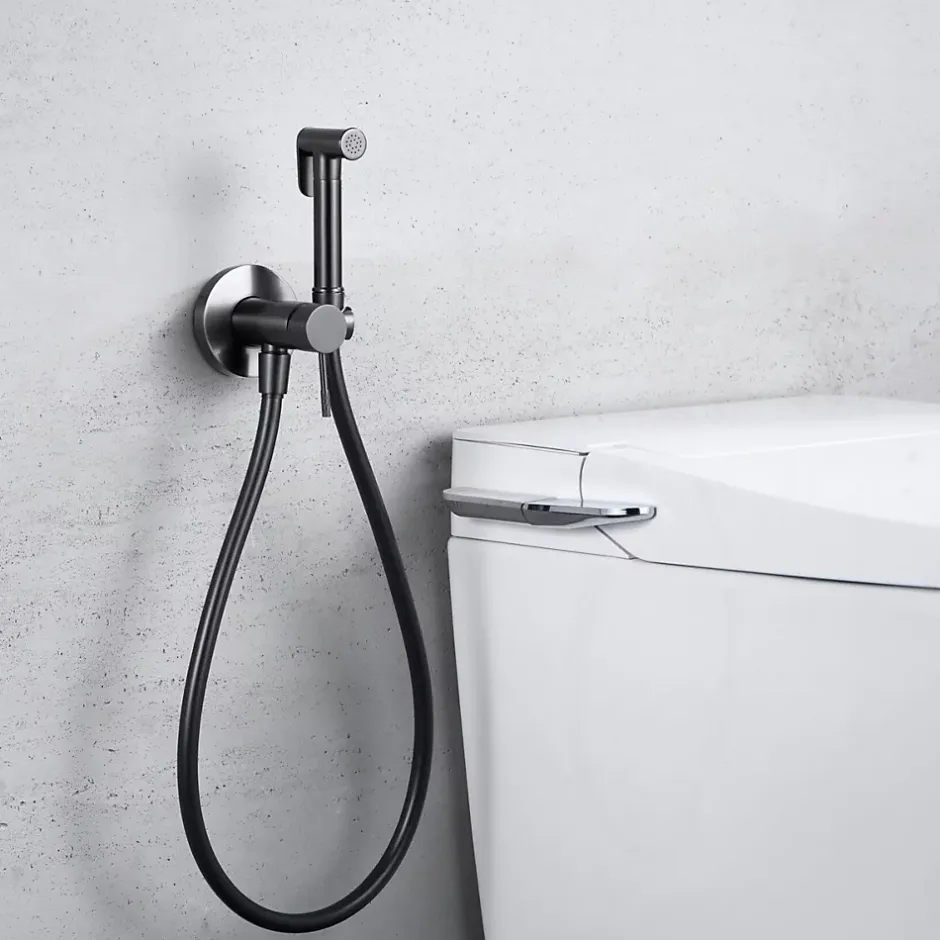 Imex Kit Douchette anti-calcaire hygiénique encastrée WC ou Bidet Salle de Bain Black Gun Métal LINE RDD038/BGM* Robinet De Bidet