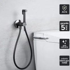 Imex Kit Douchette anti-calcaire hygiénique encastrée WC ou Bidet Salle de Bain Black Gun Métal LINE RDD038/BGM* Robinet De Bidet