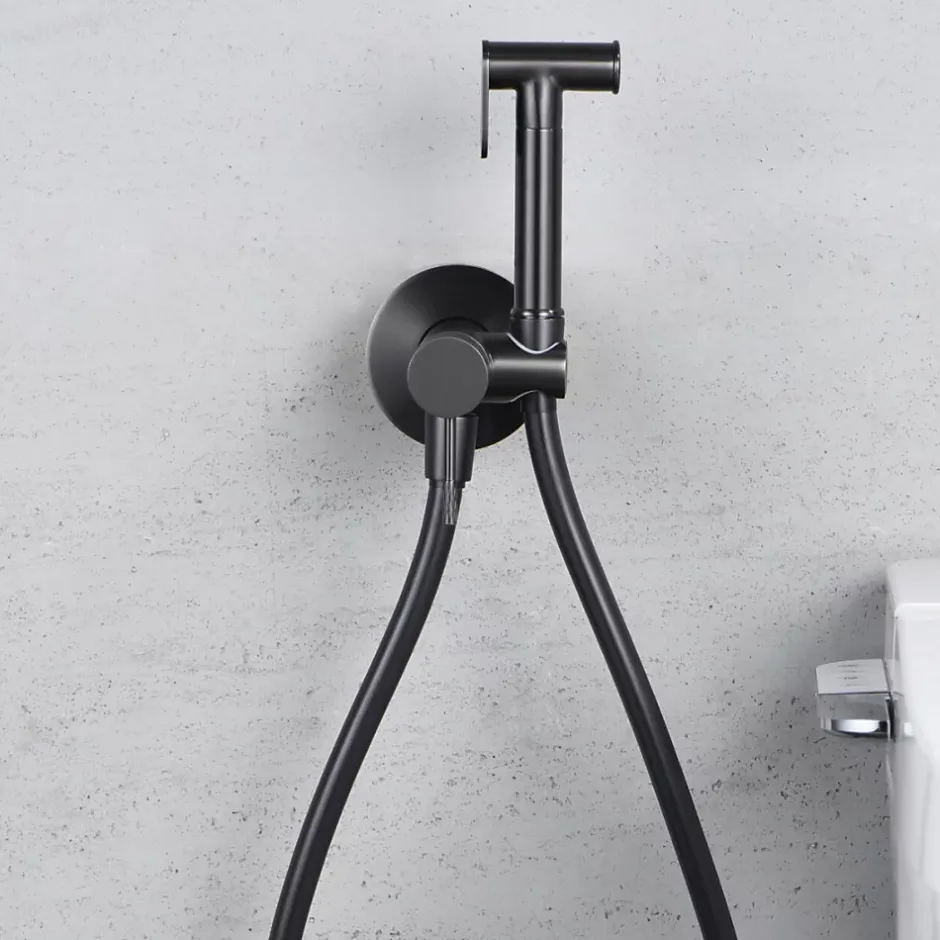 Imex Kit Douchette anti-calcaire hygiénique encastrée WC ou Bidet Salle de Bain Black Gun Métal LINE RDD038/BGM* Robinet De Bidet