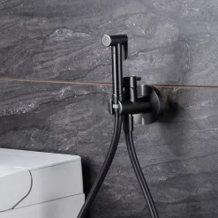 Imex Kit Douchette anti-calcaire hygiénique encastrée WC ou Bidet Salle de Bain Black Gun Métal MUNICH RDM001/BGM