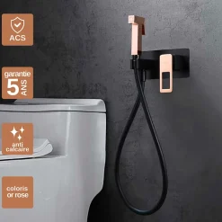 Imex Kit Douchette anti-calcaire hygiénique encastrée WC ou Bidet Salle de Bain Noir et Or Rose SUECIA BDC032-5/NOR* Robinet De Bidet