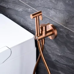 Imex Kit Douchette anti-calcaire hygiénique encastrée WC ou Bidet Salle de Bain Or Rose MUNICH RDM001/ORC* Robinet De Bidet