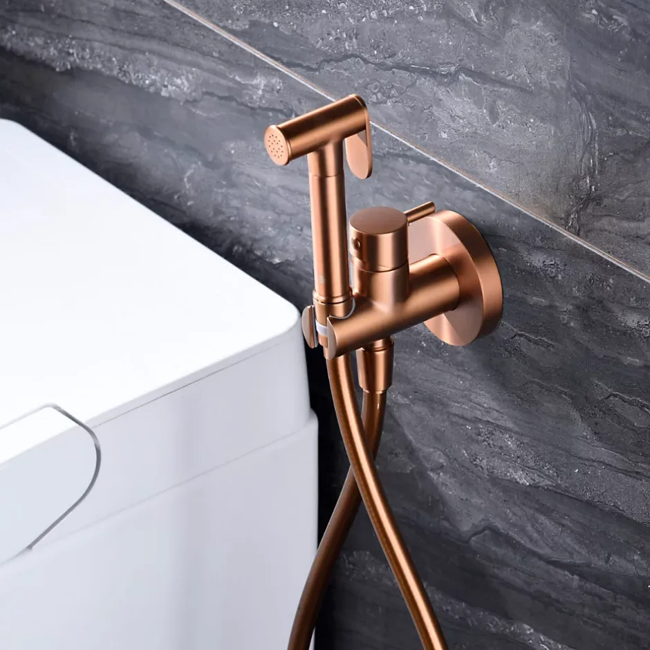Imex Kit Douchette anti-calcaire hygiénique encastrée WC ou Bidet Salle de Bain Or Rose MUNICH RDM001/ORC* Robinet De Bidet