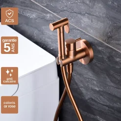 Imex Kit Douchette anti-calcaire hygiénique encastrée WC ou Bidet Salle de Bain Or Rose MUNICH RDM001/ORC* Robinet De Bidet