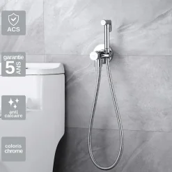 Imex Kit Douchette anti-calcaire hygiénique encastrée WC ou Bidet Salle de Bain Chrome LINE RDD038* Robinet De Bidet