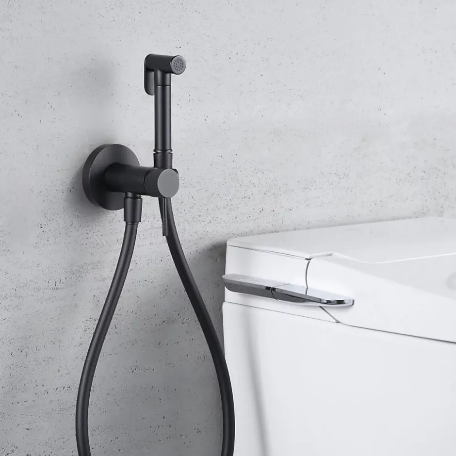 Imex Kit Douchette anti-calcaire hygiénique encastrée WC ou Bidet Salle de Bain Noir Mat LINE RDD038/NG