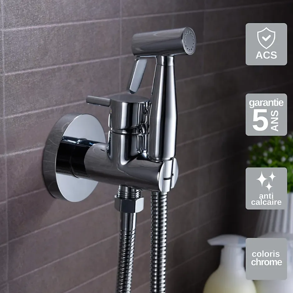 Imex Kit Douchette anti-calcaire hygiénique encastrée WC ou Bidet Salle de Bain Chrome MUNICH RDM001* Robinet De Bidet
