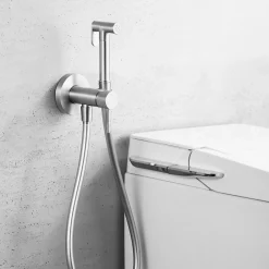 Imex Kit Douchette anti-calcaire hygiénique encastrée WC ou Bidet Salle de Bain Nickel Brossé LINE RDD038/NQ