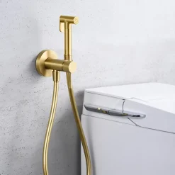 Imex Kit Douchette anti-calcaire hygiénique encastrée WC ou Bidet Salle de Bain Or Brossé LINE RDD038/OC* Robinet De Bidet