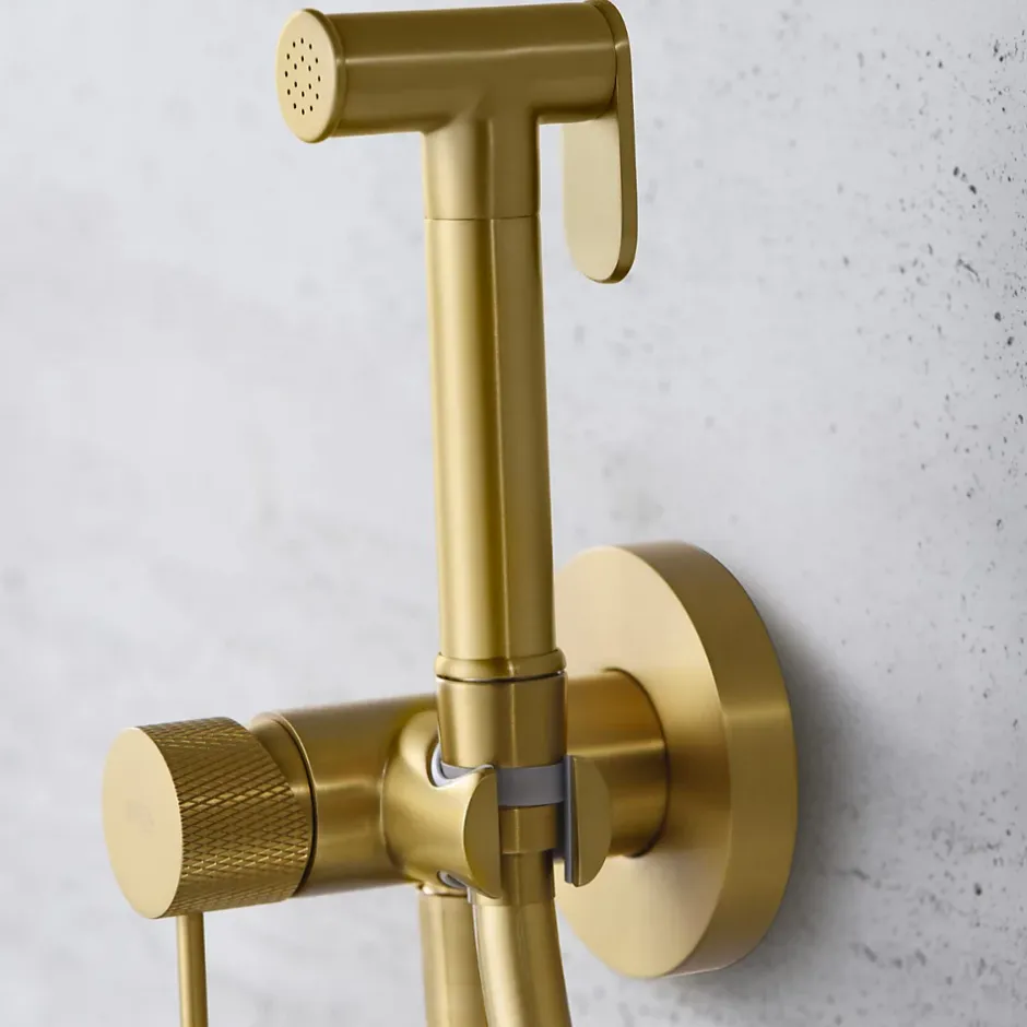Imex Kit Douchette anti-calcaire hygiénique encastrée WC ou Bidet Salle de Bain Or Brossé LINE RDD038/OC* Robinet De Bidet