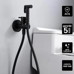 Imex Kit Douchette anti-calcaire hygiénique encastrée WC ou Bidet Salle de Bain Noir Mat MUNICH RDM001/NG