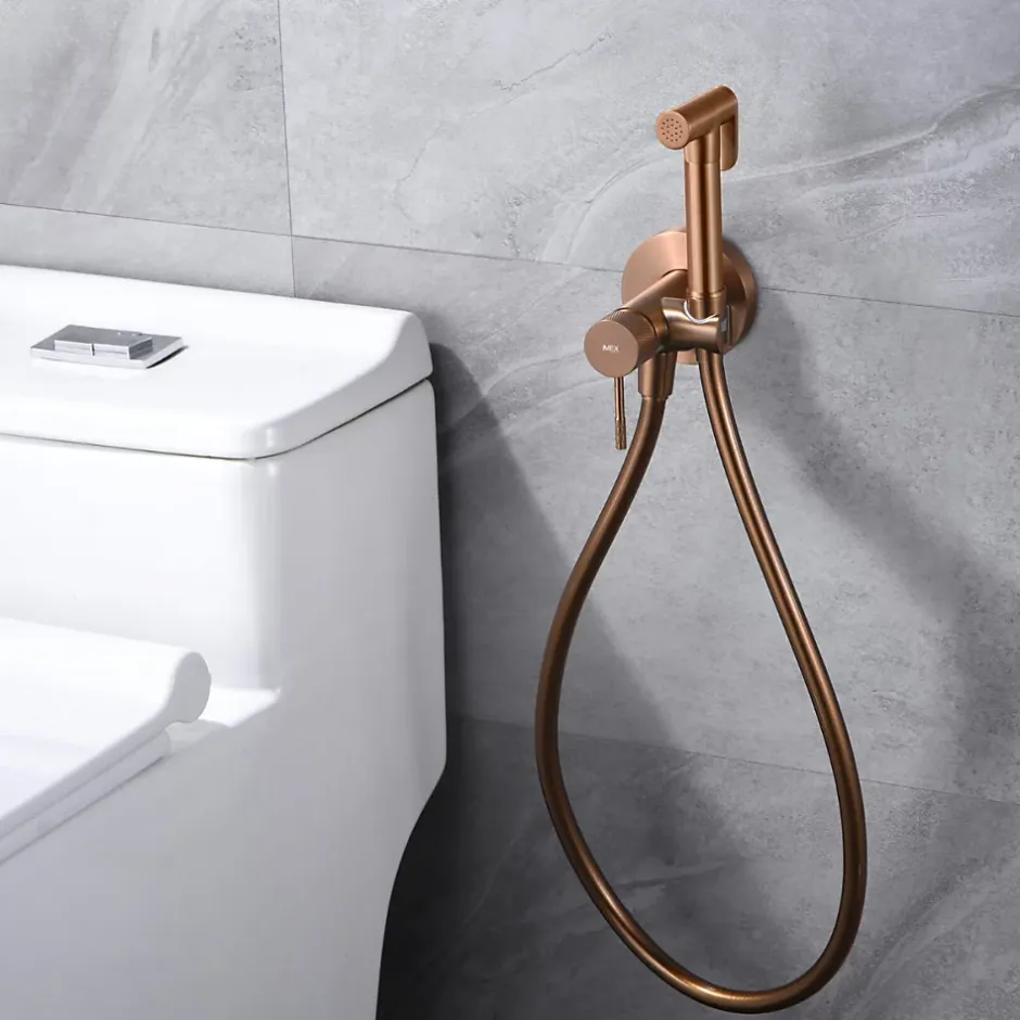 Imex Kit Douchette anti-calcaire hygiénique encastrée WC ou Bidet Salle de Bain Or Rose LINE RDD038/ORC* Robinet De Bidet