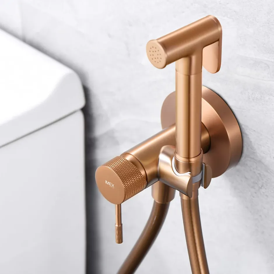 Imex Kit Douchette anti-calcaire hygiénique encastrée WC ou Bidet Salle de Bain Or Rose LINE RDD038/ORC* Robinet De Bidet
