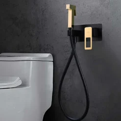 Imex Kit Douchette anti-calcaire hygiénique encastrée WC ou Bidet Salle de Bain Noir et Or SUECIA BDC032-5/NGOLD