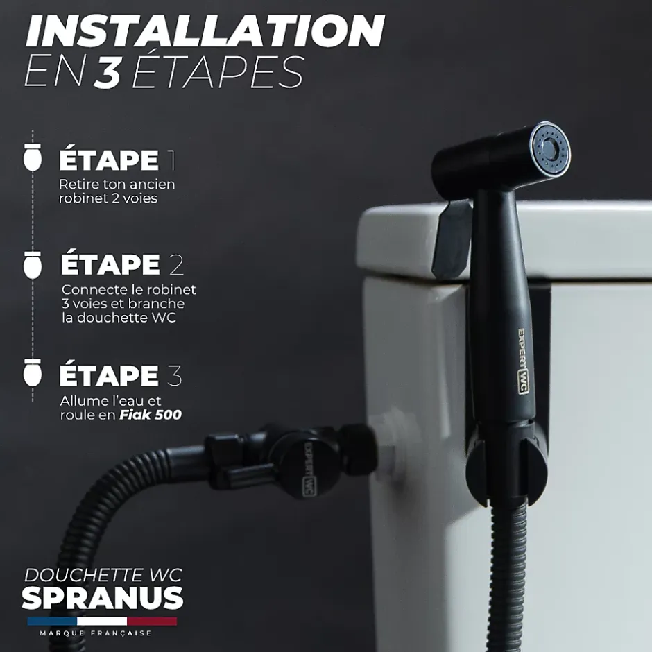 Magnifiak Kit Douchette WC Noir avec Robinet 3 voies (Brevet Déposé) - Marque Française - Qualité supérieure - Uranus Expert WC* Accessoire De Robinet