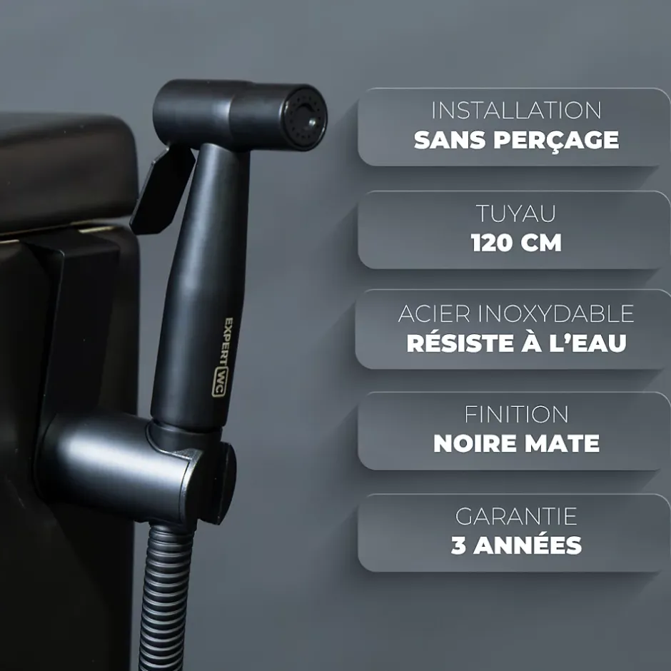 Magnifiak Kit Douchette WC Noir avec Robinet 3 voies (Brevet Déposé) - Marque Française - Qualité supérieure - Uranus Expert WC* Accessoire De Robinet