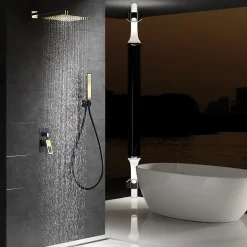 Imex Products Kit encastre douche 2 voies acier et laiton noir et or avec pomme de 25x25 cm