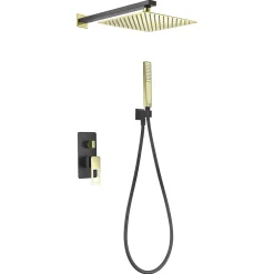 Imex Products Kit encastre douche 2 voies acier et laiton noir et or avec pomme de 25x25 cm