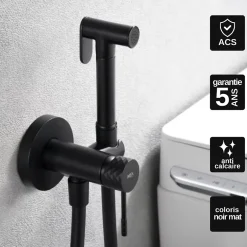 Imex Kit Hygiène Douchette de WC / Bidet Encastré Noir Mat GENOVA RDG053/NG* Robinet De Bidet