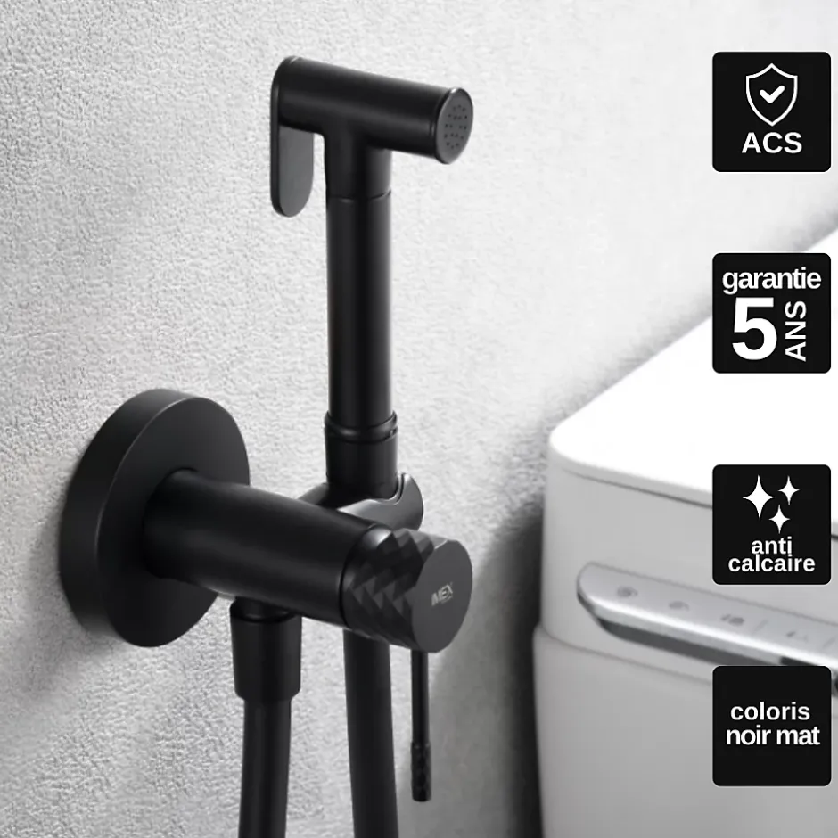 Imex Kit Hygiène Douchette de WC / Bidet Encastré Noir Mat GENOVA RDG053/NG* Robinet De Bidet